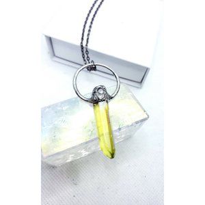 Neon green aura crystal necklace